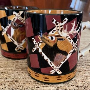 Set 2  Zrike Company “Outpost” Rustic Deer Ceramic Coffee Mugs